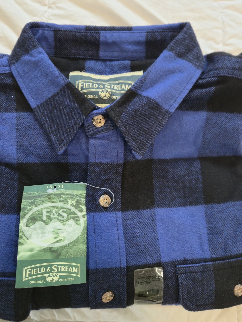 Field & Stream Men's Blue and Black Buffalo Plaid Flannel Shirt 0885